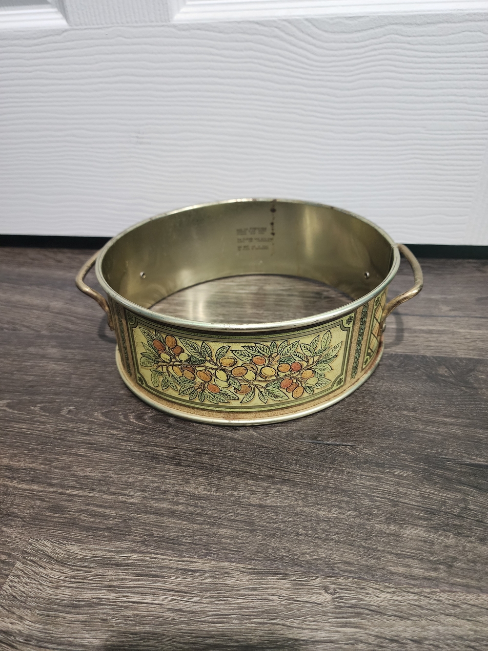 Vtg MCM Pyrex 624 Golden Harvest Round Casserole Metal CARRIER Handled Holder